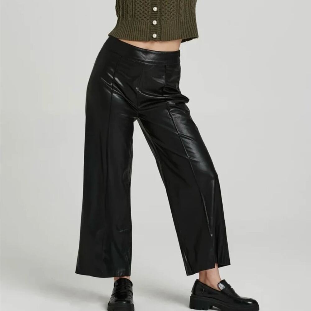 Another Love NWT Sparkle Pant Faux Leather Wide Leg Ankle Trouser Size 2